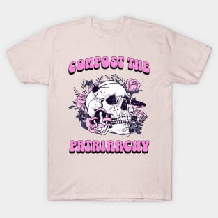 Compost the Patriarchy Cute Pastel Goth Feminist Skull with Mushroom T-Shirt